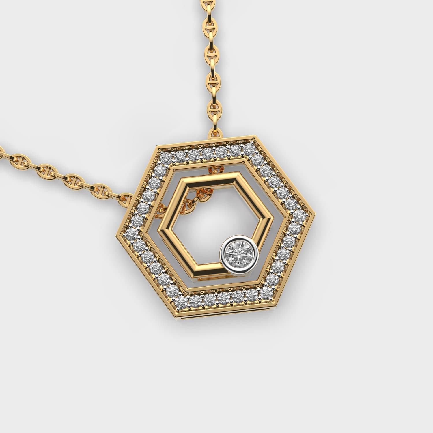 Nested Hexagon Diamond Pendant (Without Chain)