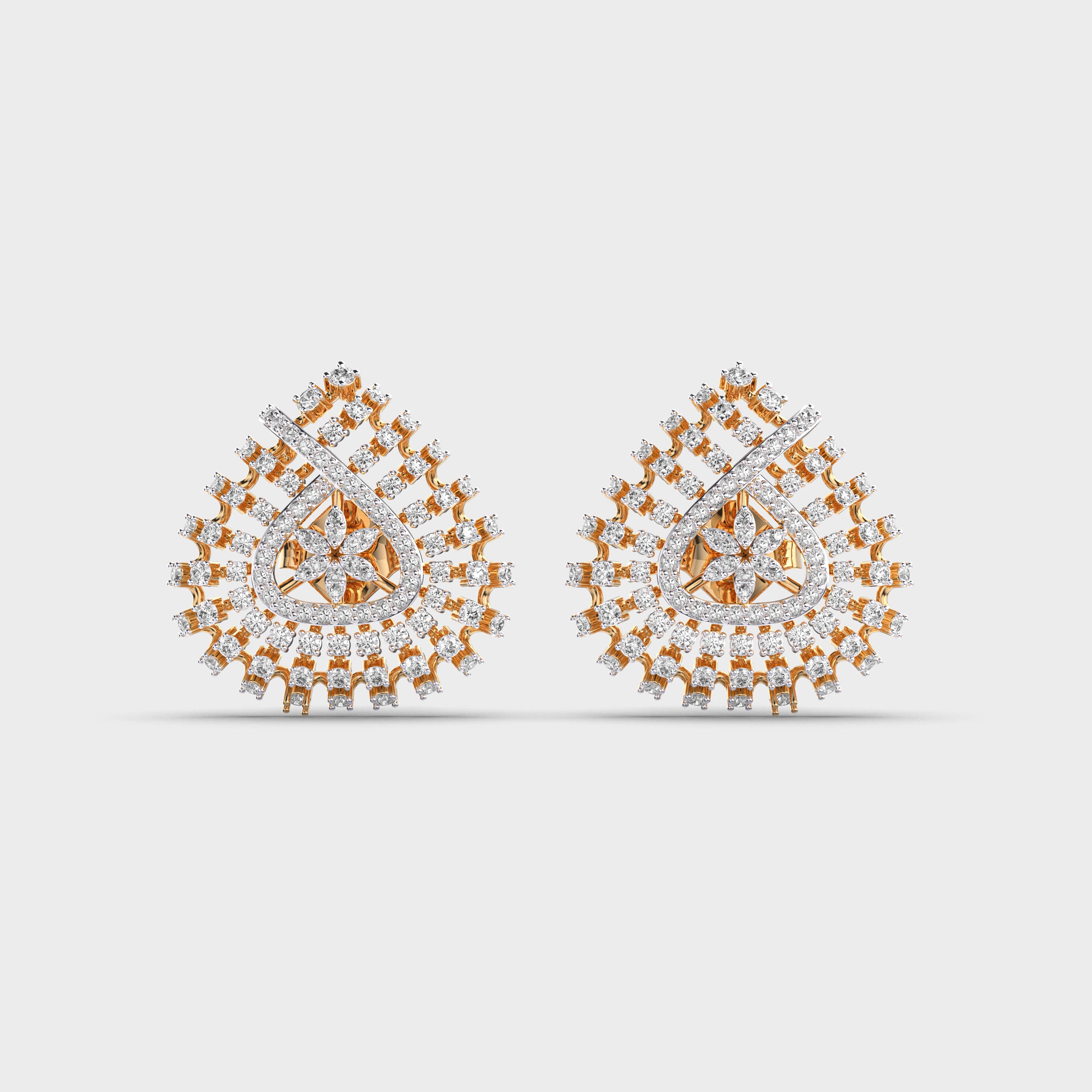 Intricate Dual Tone Design Diamond Studs