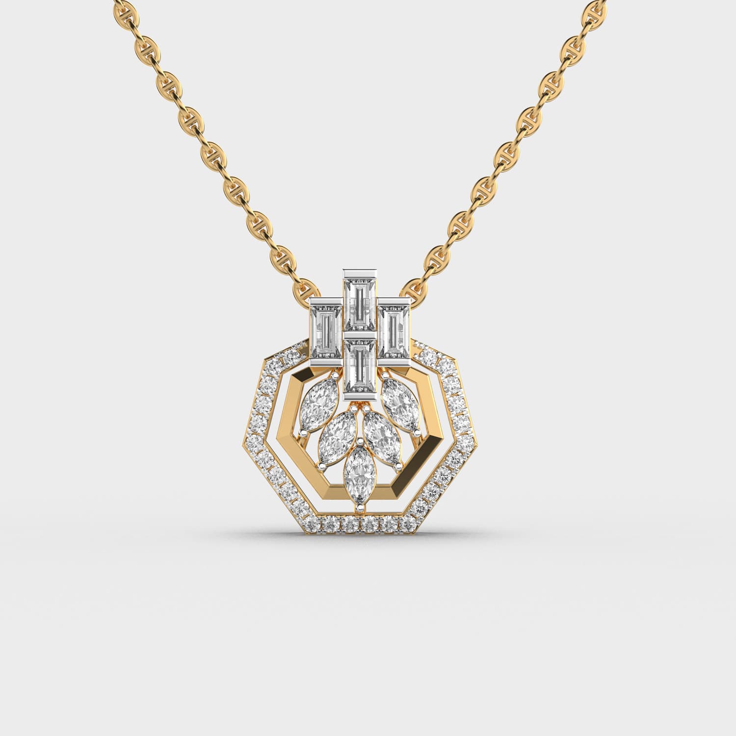 Charming Hexagonal Mixed Cut Diamond Pendant (Without Chain)