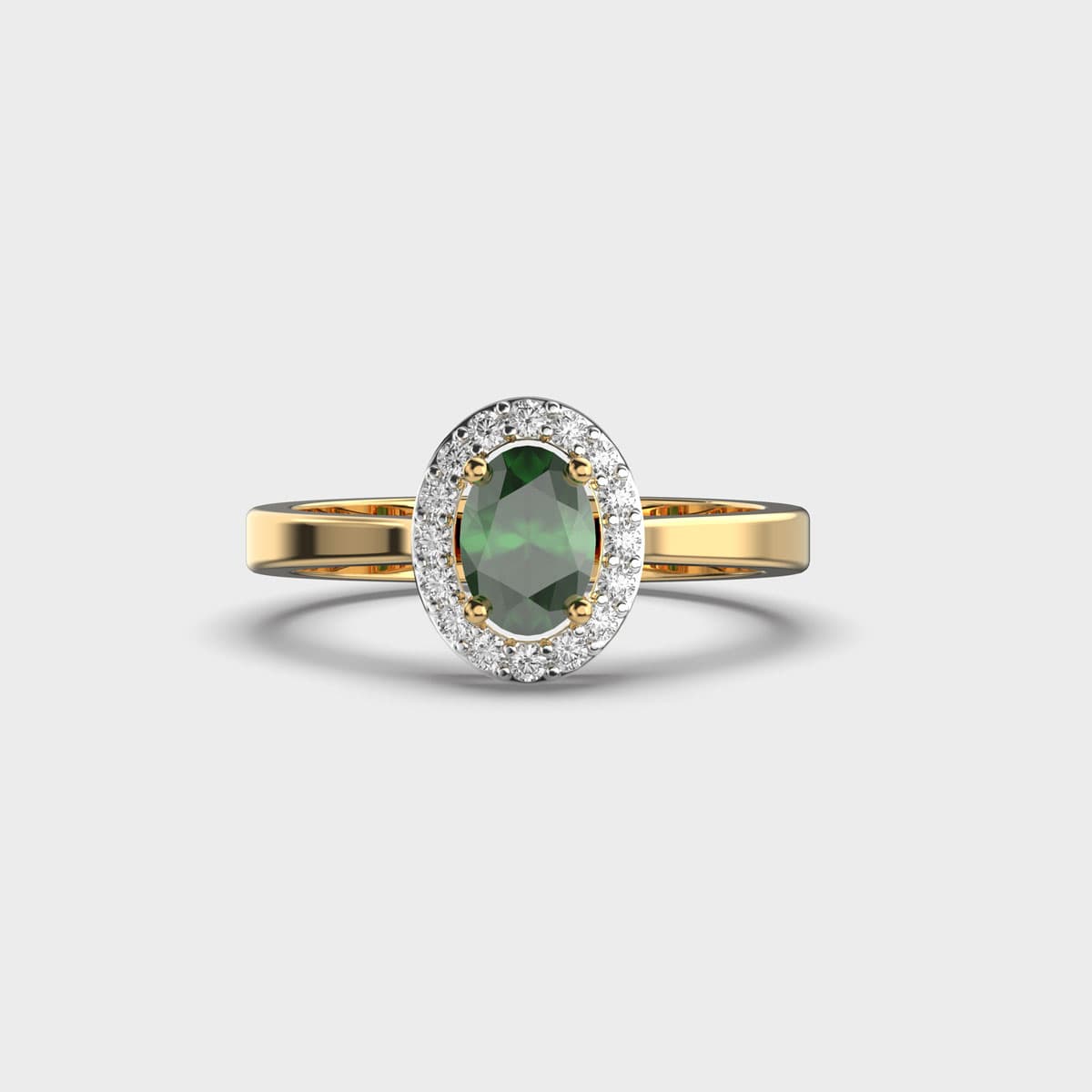 Oval Green Stone Halo Diamond Ring