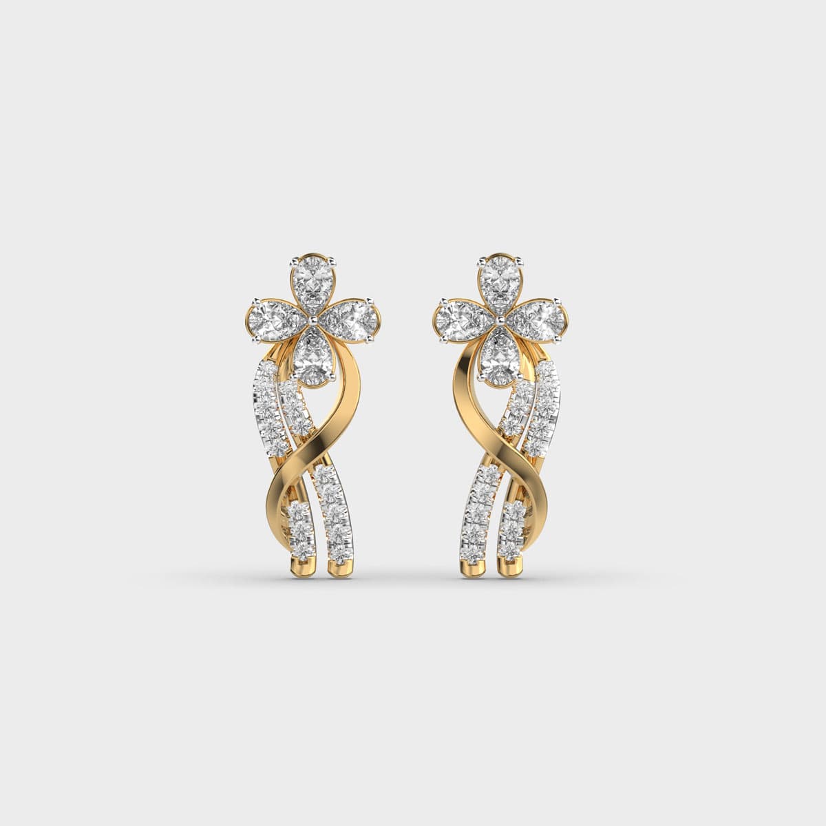 Flower Ribbon Diamond Earrings