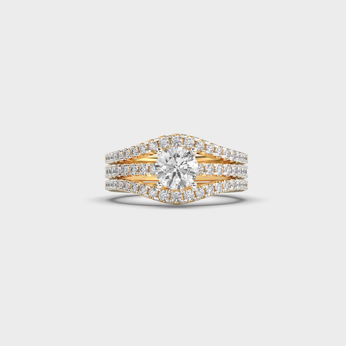 Three Line Oval Diamond Encrusted Ring