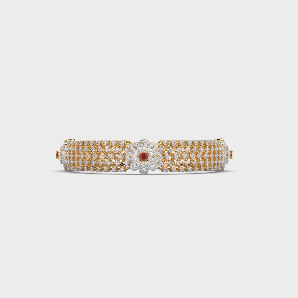 Ruby Blossom Lattice Diamond Bangle