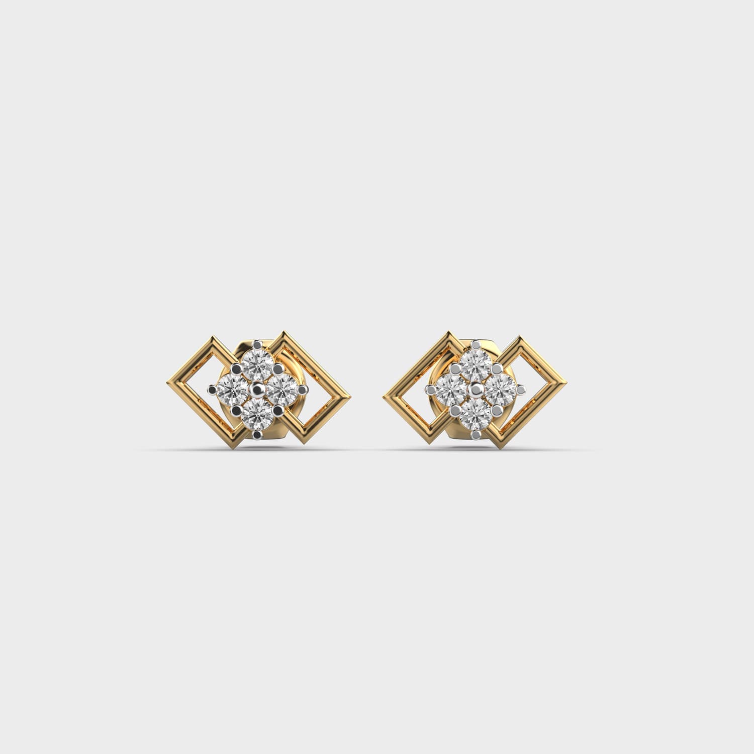 Square Frame Floral Cluster Diamond Studs