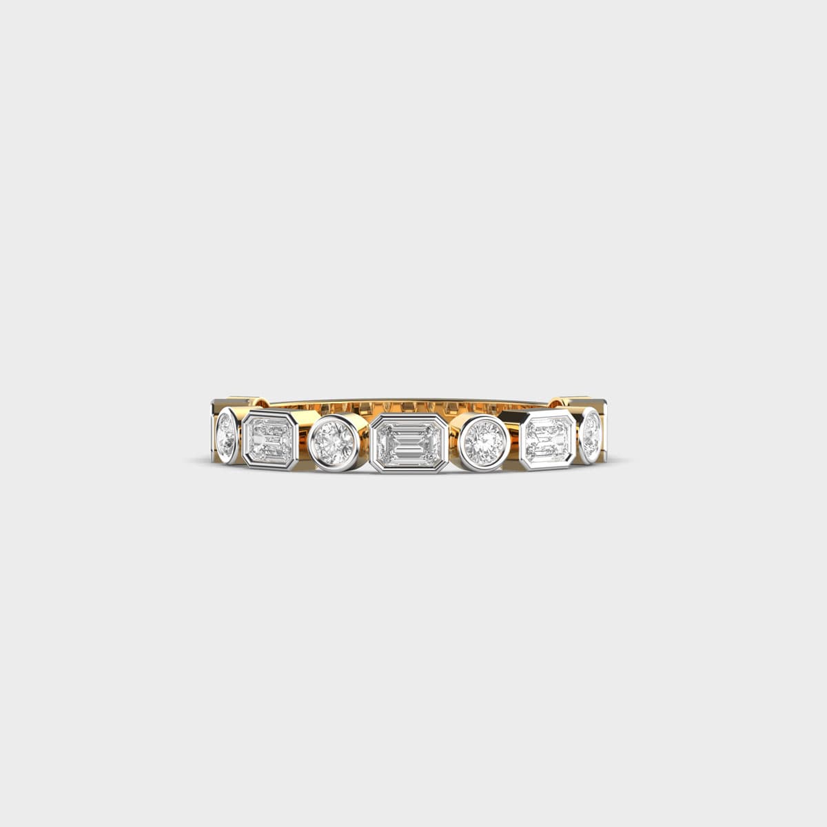 Emerald Round Alternating Band Diamond Ring