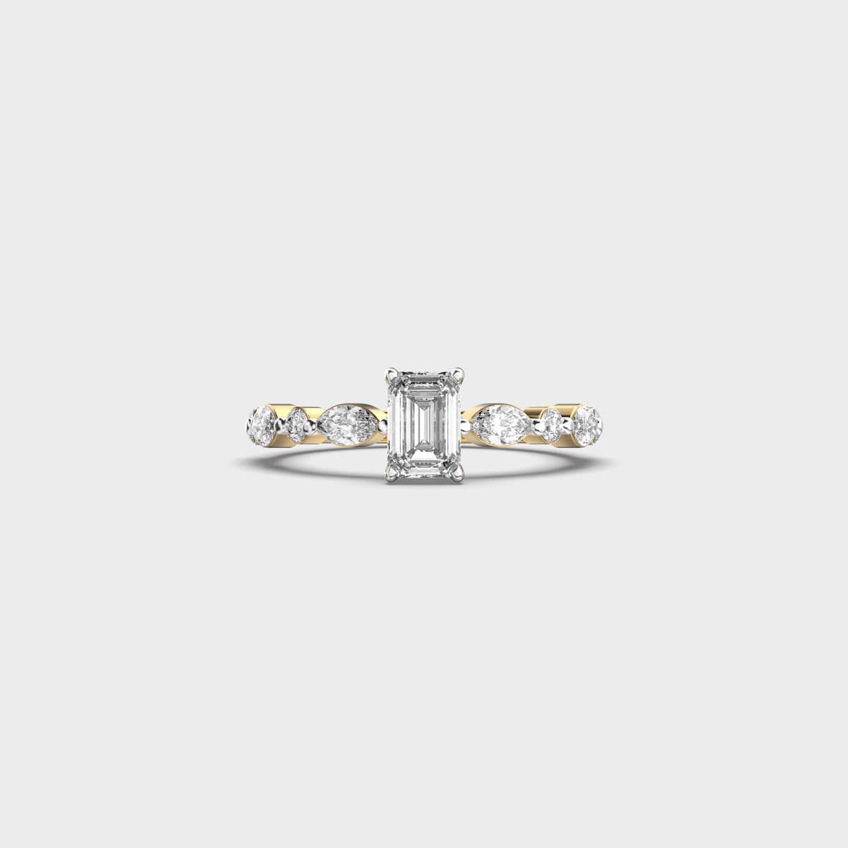 Emerald Cut Alternating Shoulder Diamond Ring