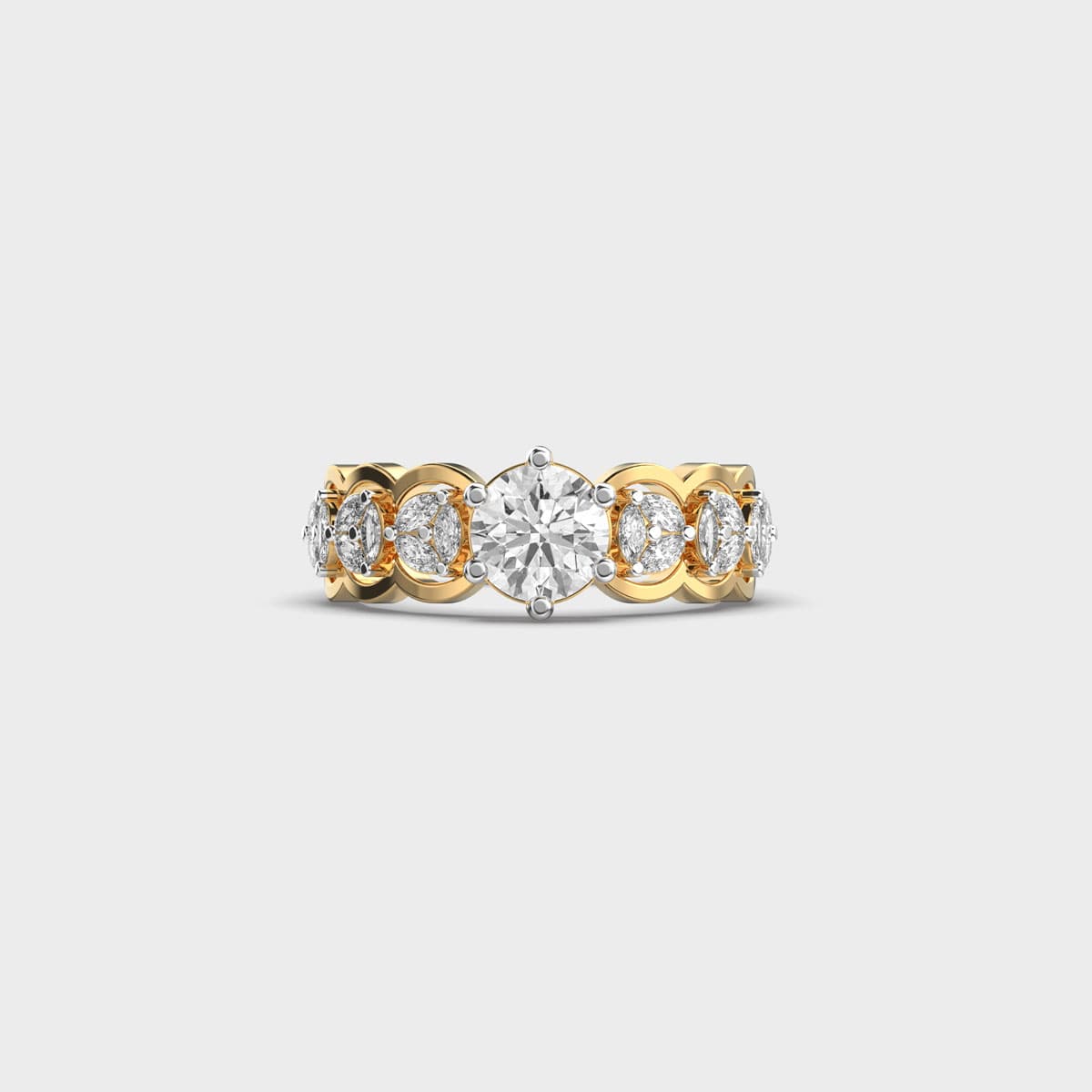Round Solitaire Marquise Arch Shoulder Diamond Ring