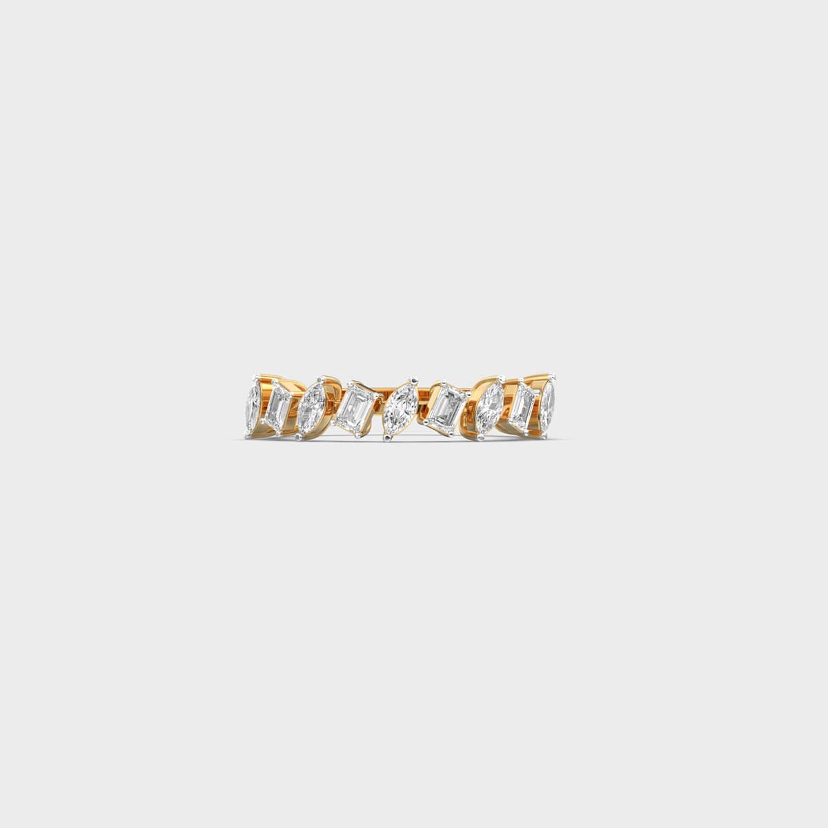 Slanted Mixed Cut Alternating Band Diamond Ring