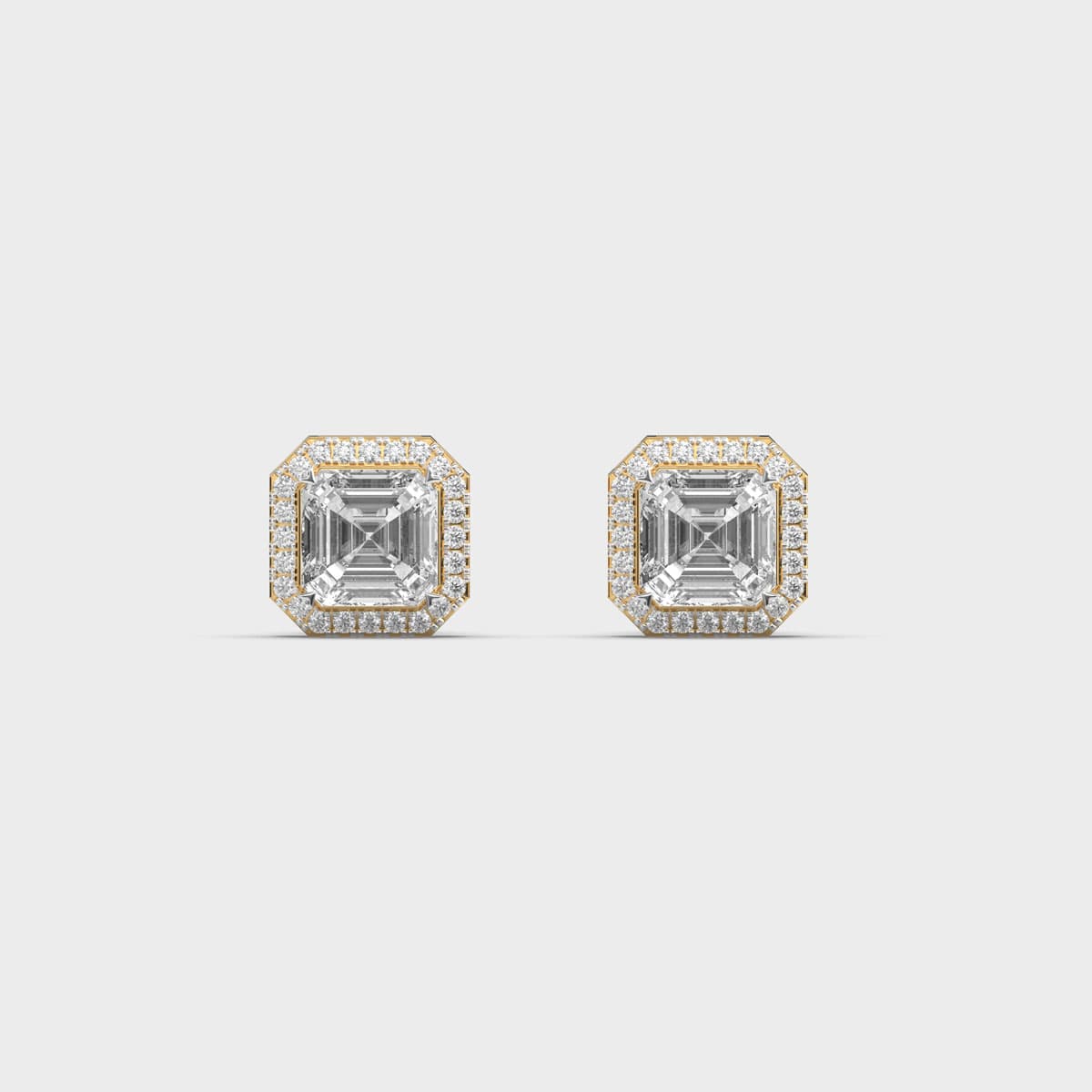 Asscher Solitaire Octagon Halo Diamond Studs