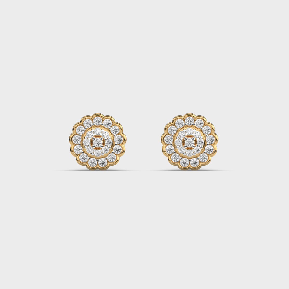 Scalloped Flower Round Cluster Diamond Studs