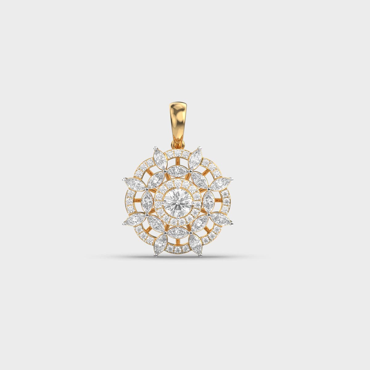 Mandala Wheel Marquise Bloom Diamond Pendant (Without Chain)