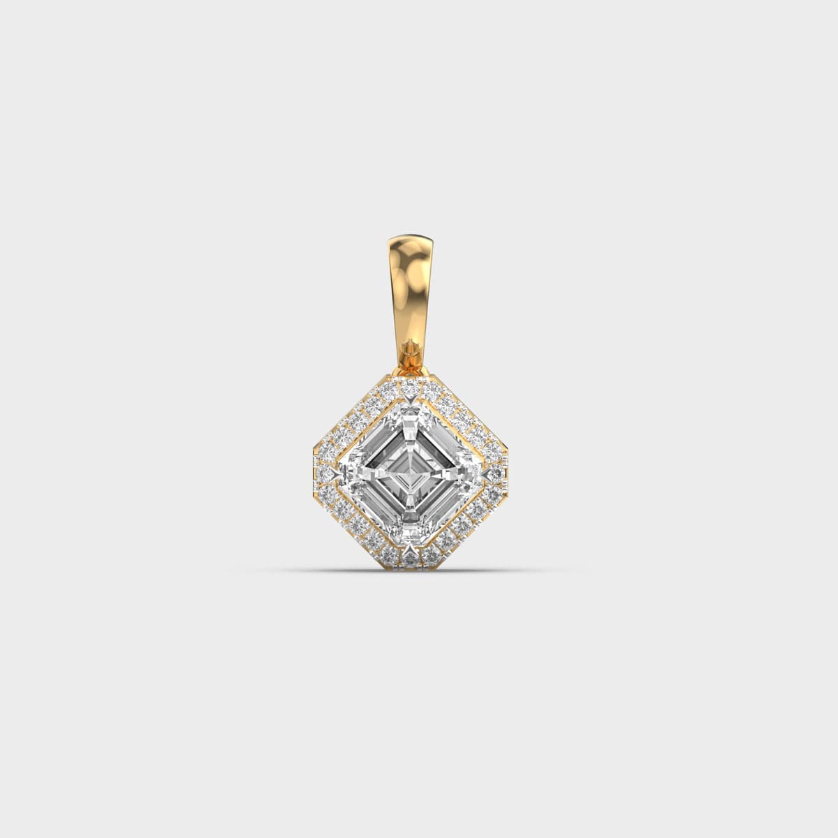 Asscher Cut Halo Solitaire Diamond Pendant (Without Chain)