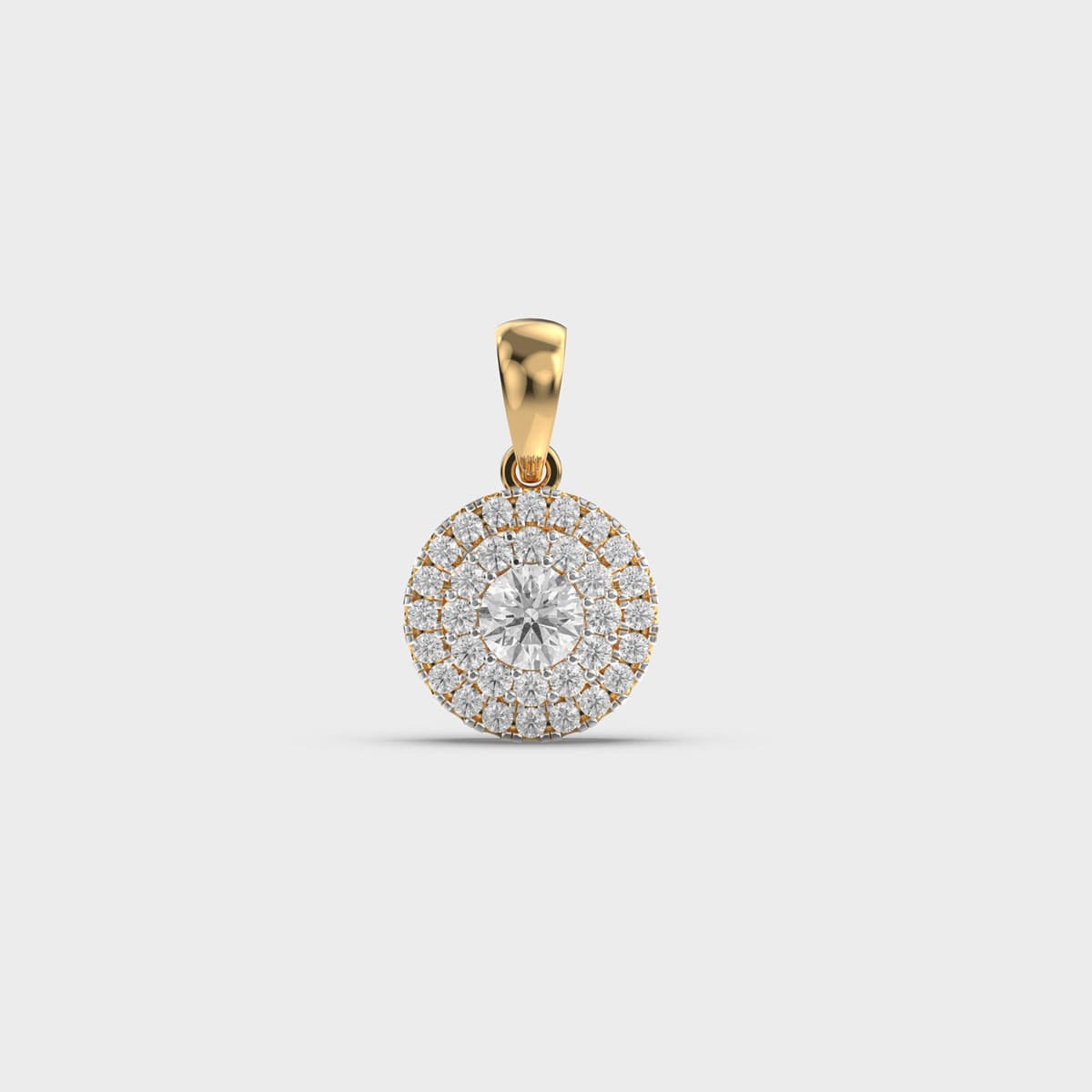 Concentric Double Halo Round Diamond Pendant (Without Chain)