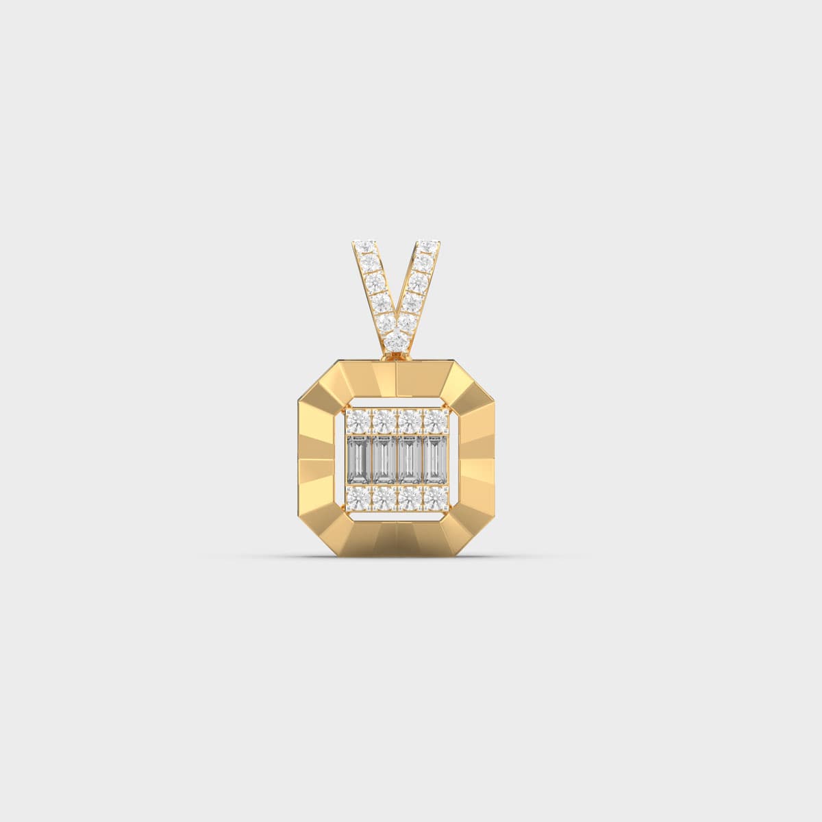 Fluted Octagon Baguette Cluster Diamond Pendant (Without Chain)