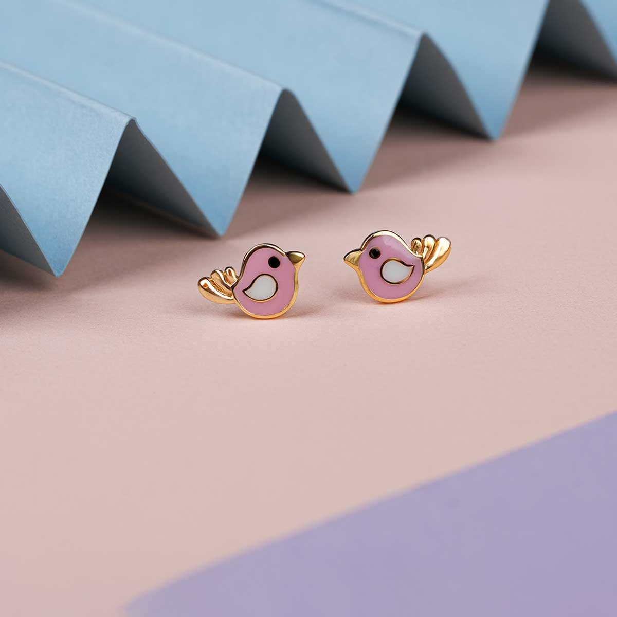 Pink Bird Ear Studs For Kids
