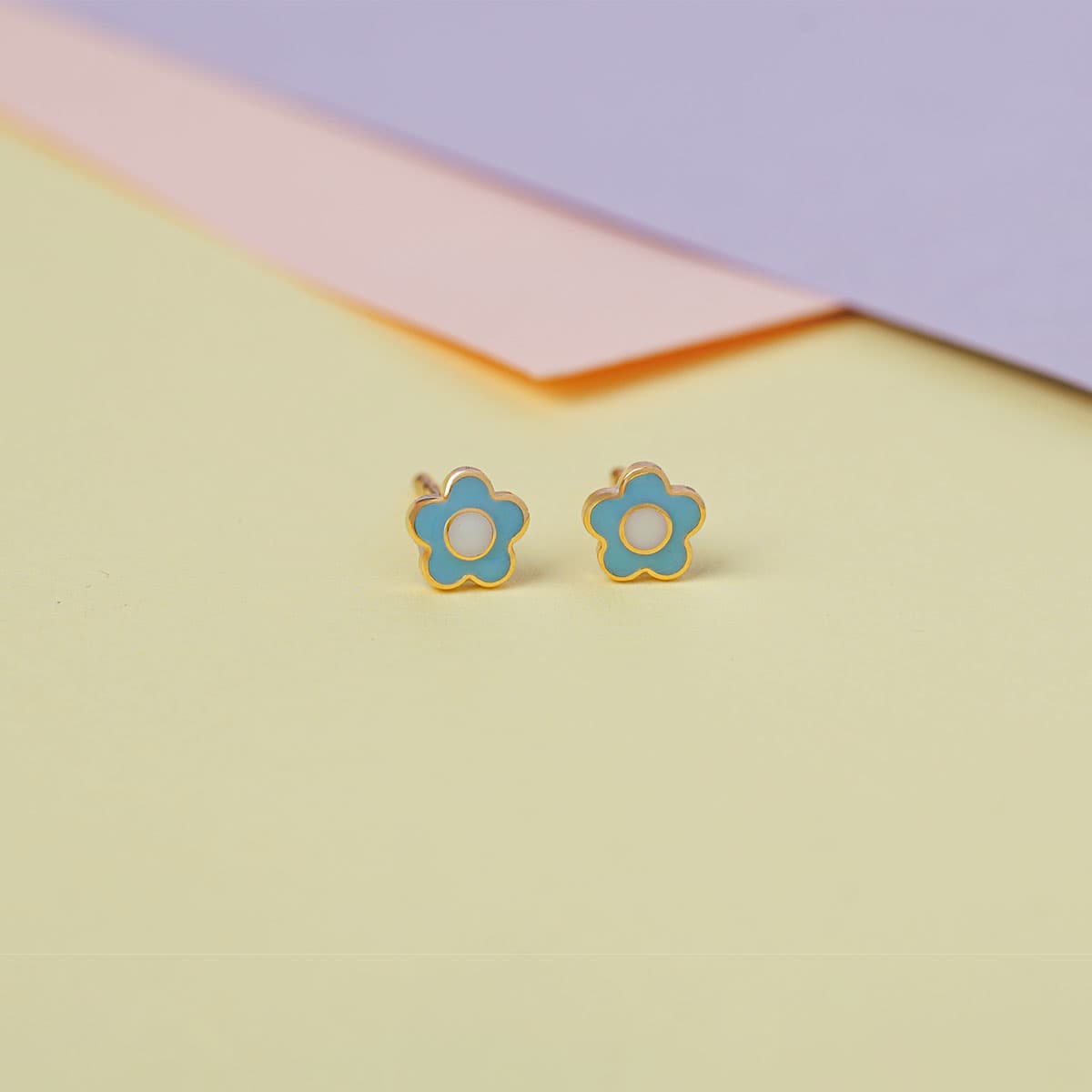 Blue Little Flower Ear Studs For Kids