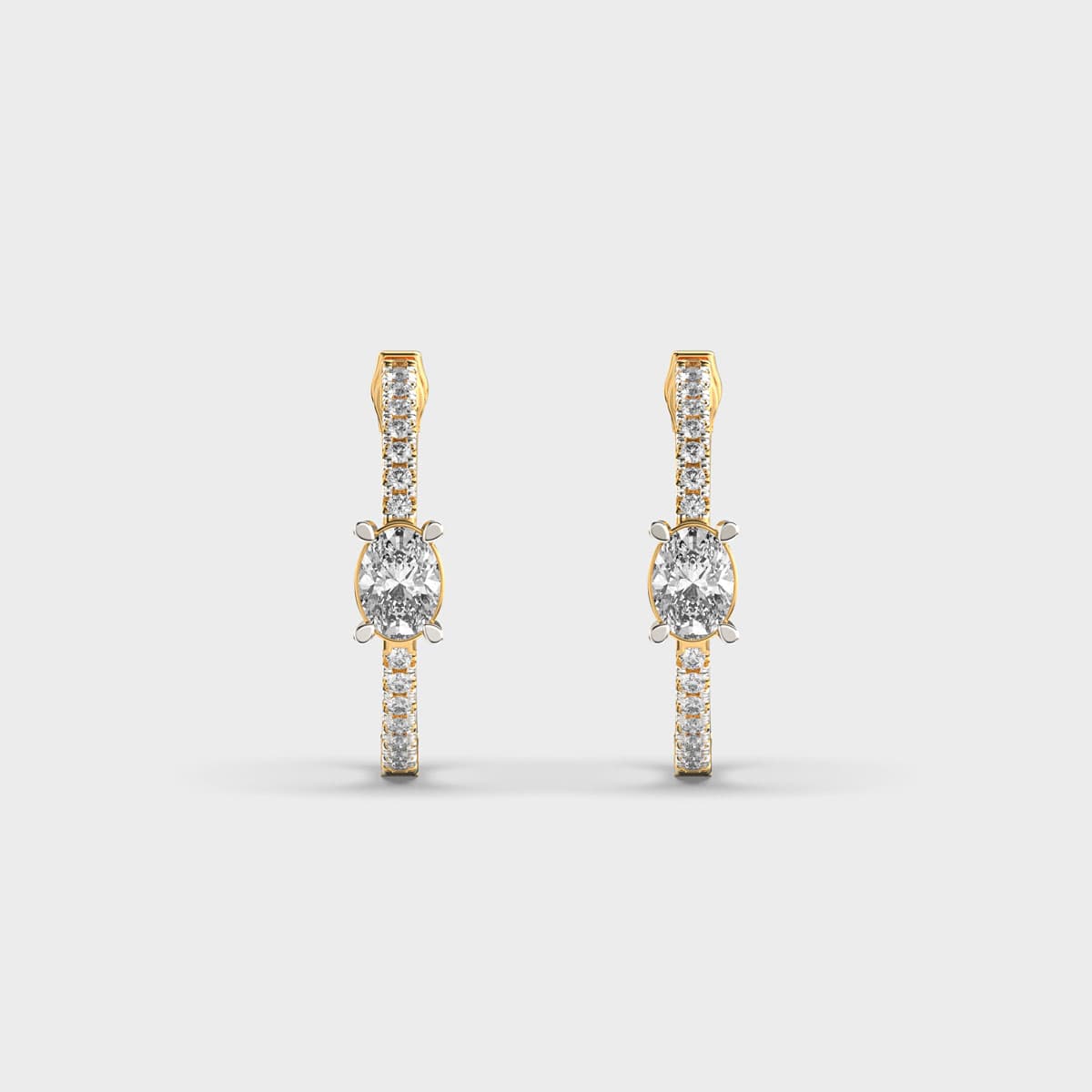 Oval Solitaire Pave Hoop Diamond Earrings