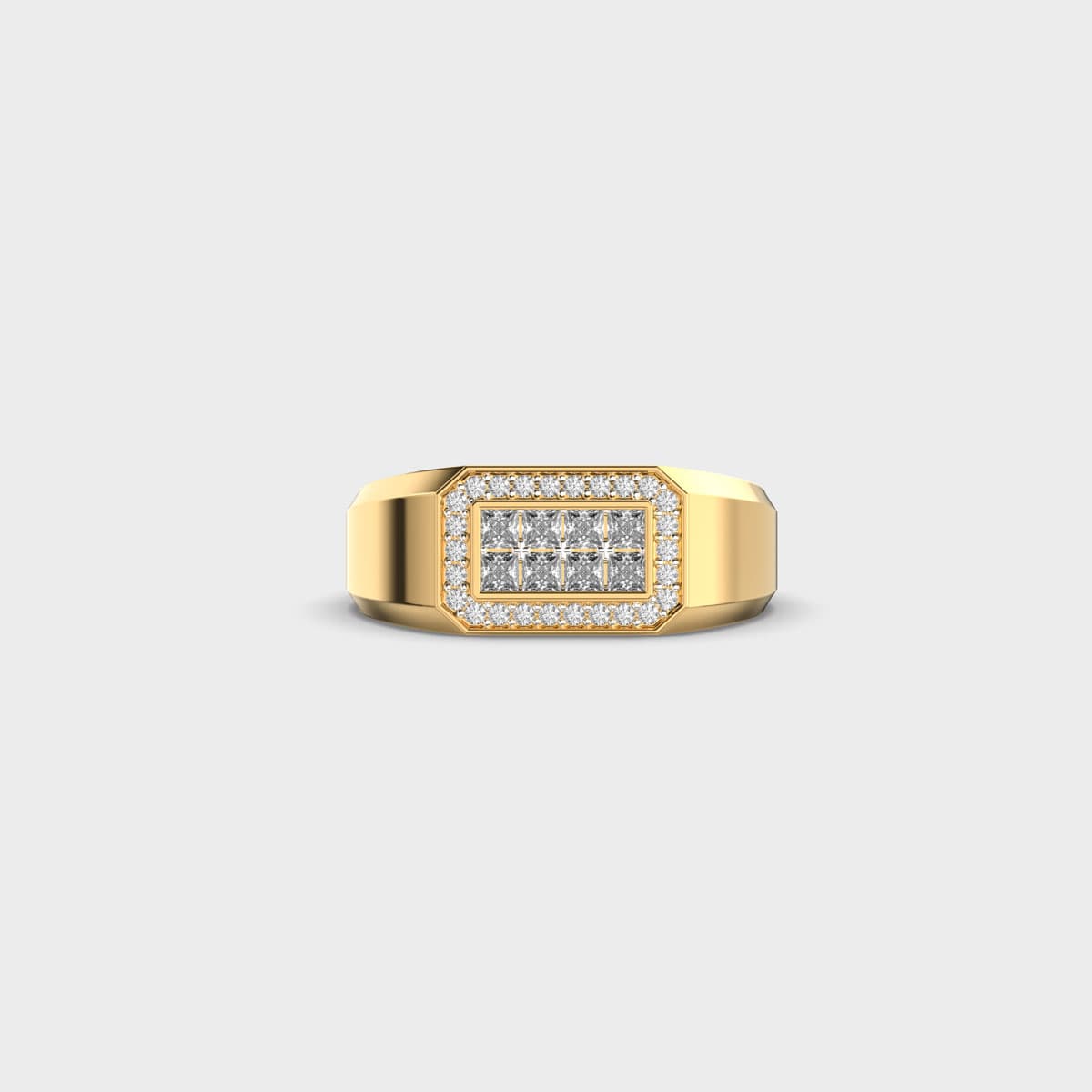 Rectangular Signet Diamond Cluster Ring For Men