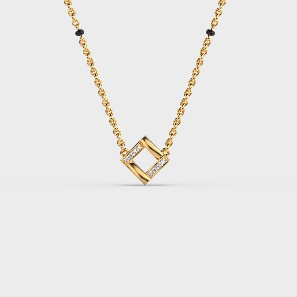 Geometric Diamond Black Beaded Pendant (With Chain)