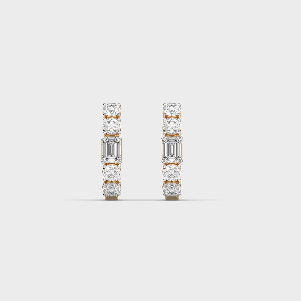 Round Emerald Line Diamond Hoops