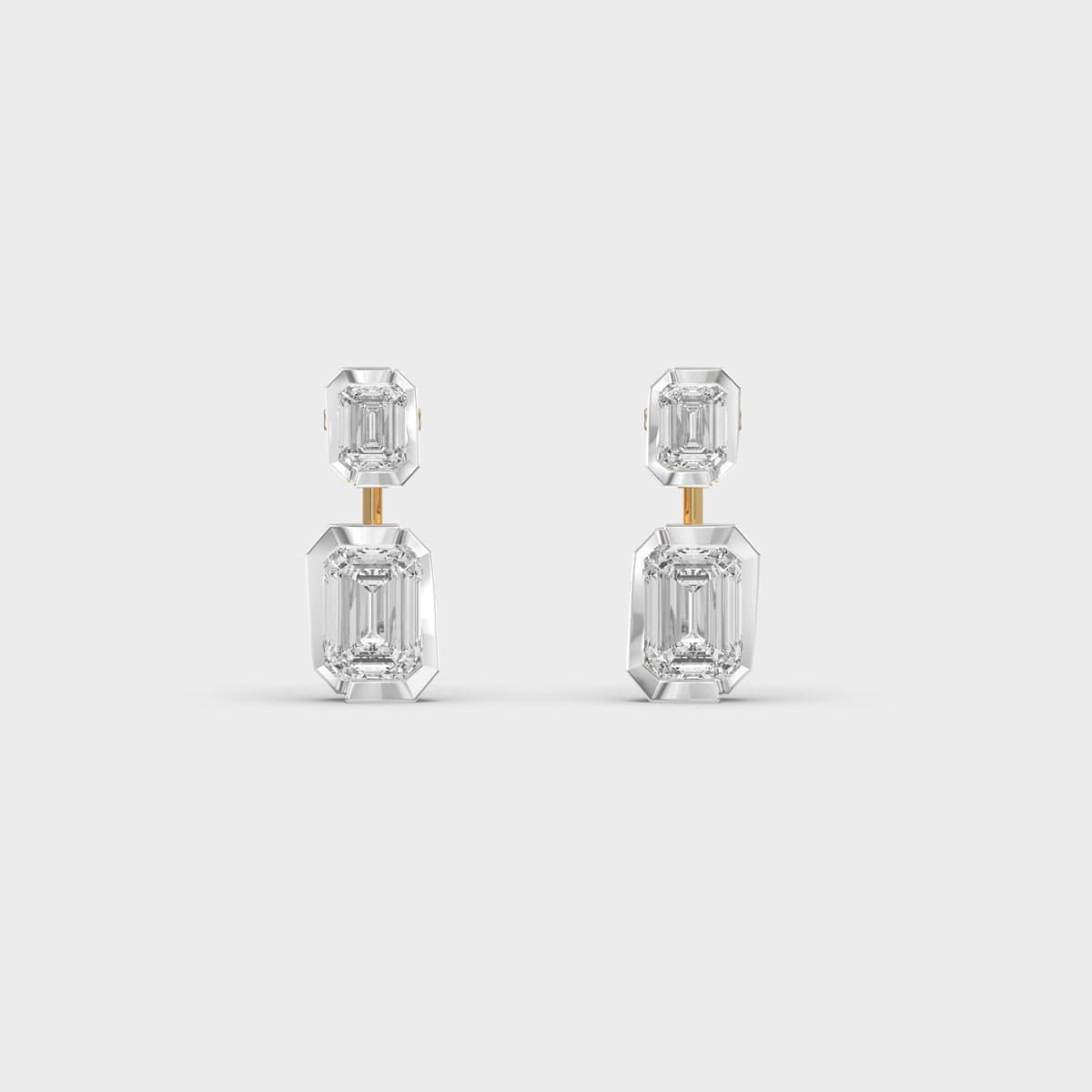Stacked Emerald Bezel Diamond Earrings
