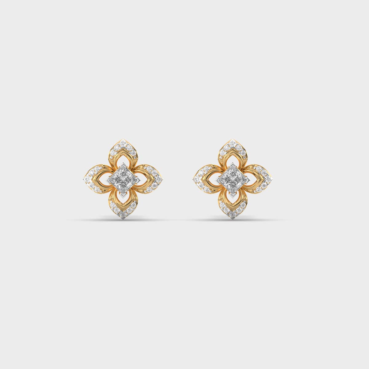 Ornate Petal Princess Diamond Studs