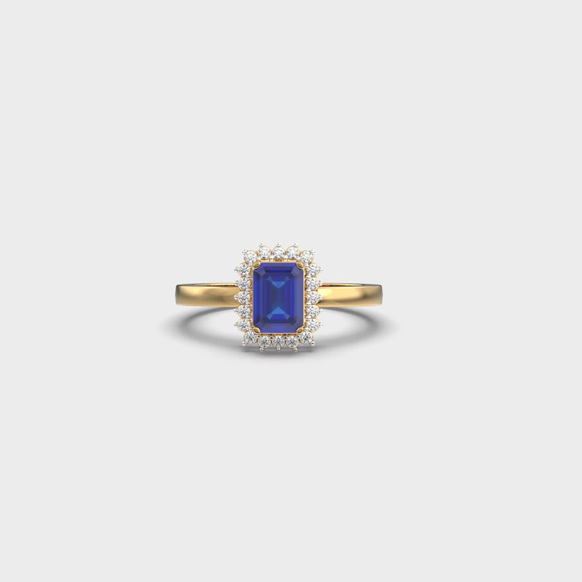Blue Sunburst Halo Diamond Ring