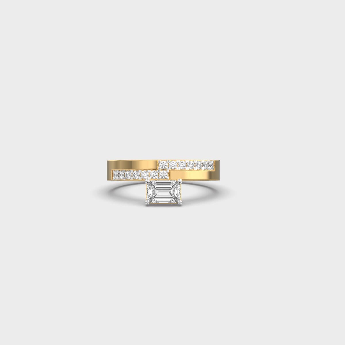 Offset Bar Emerald Cut Diamond Ring