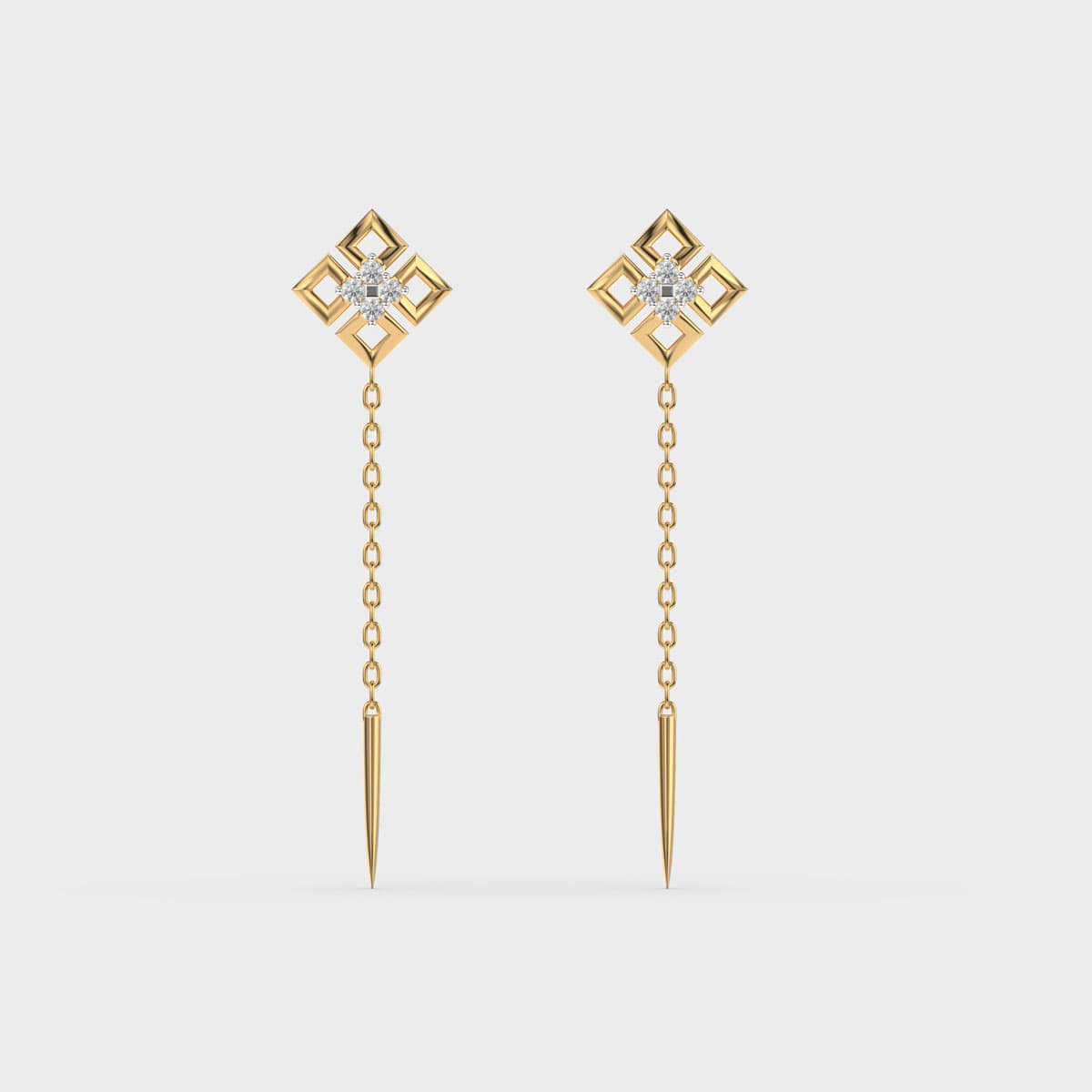Geometric Fretwork Sui Dhaga Diamond Earrings