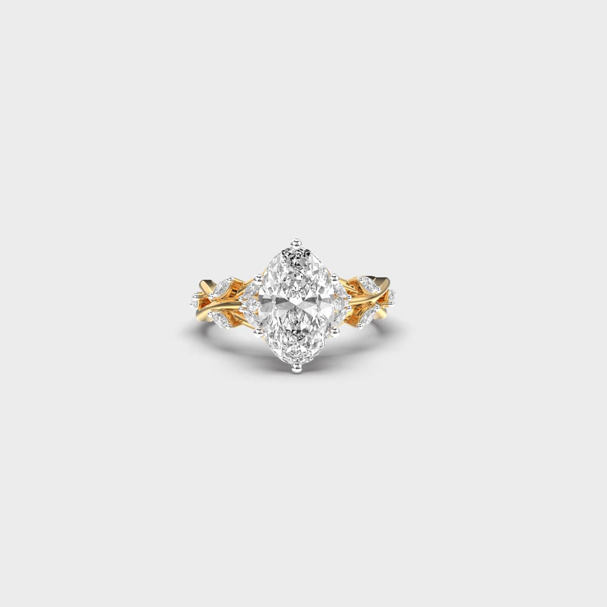 Leafy Vine Oval Solitaire Diamond Ring