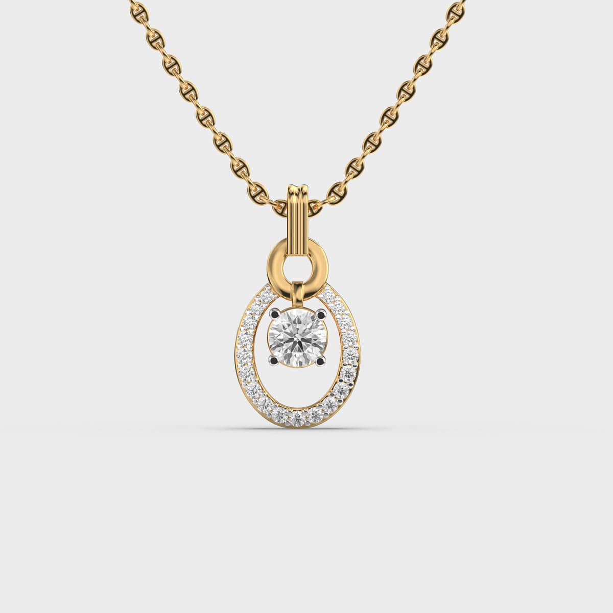 Floating Solitaire Oval Frame Diamond Pendant (Without Chain)