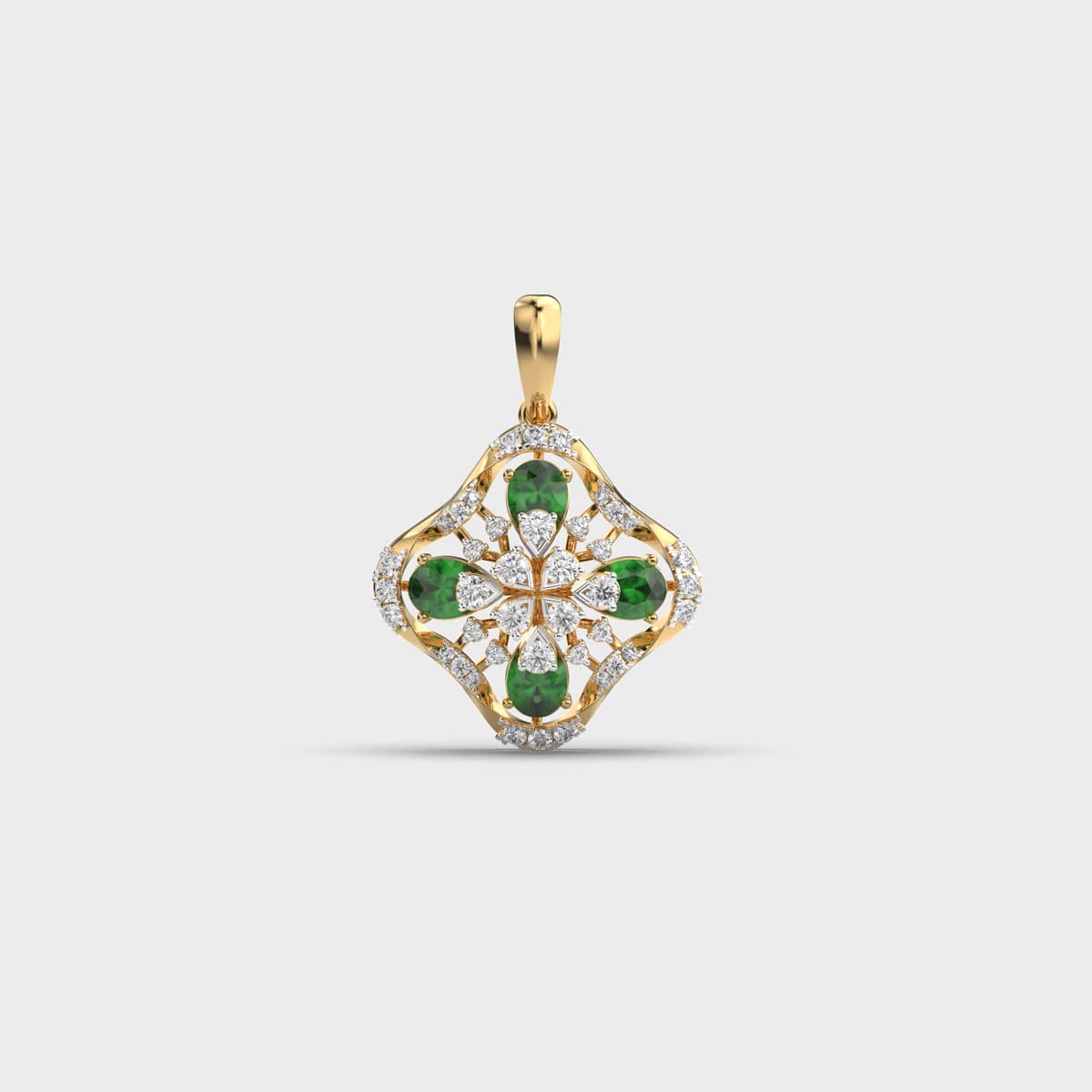 Green Stone Quatrefoil Diamond Pendant (Without Chain)