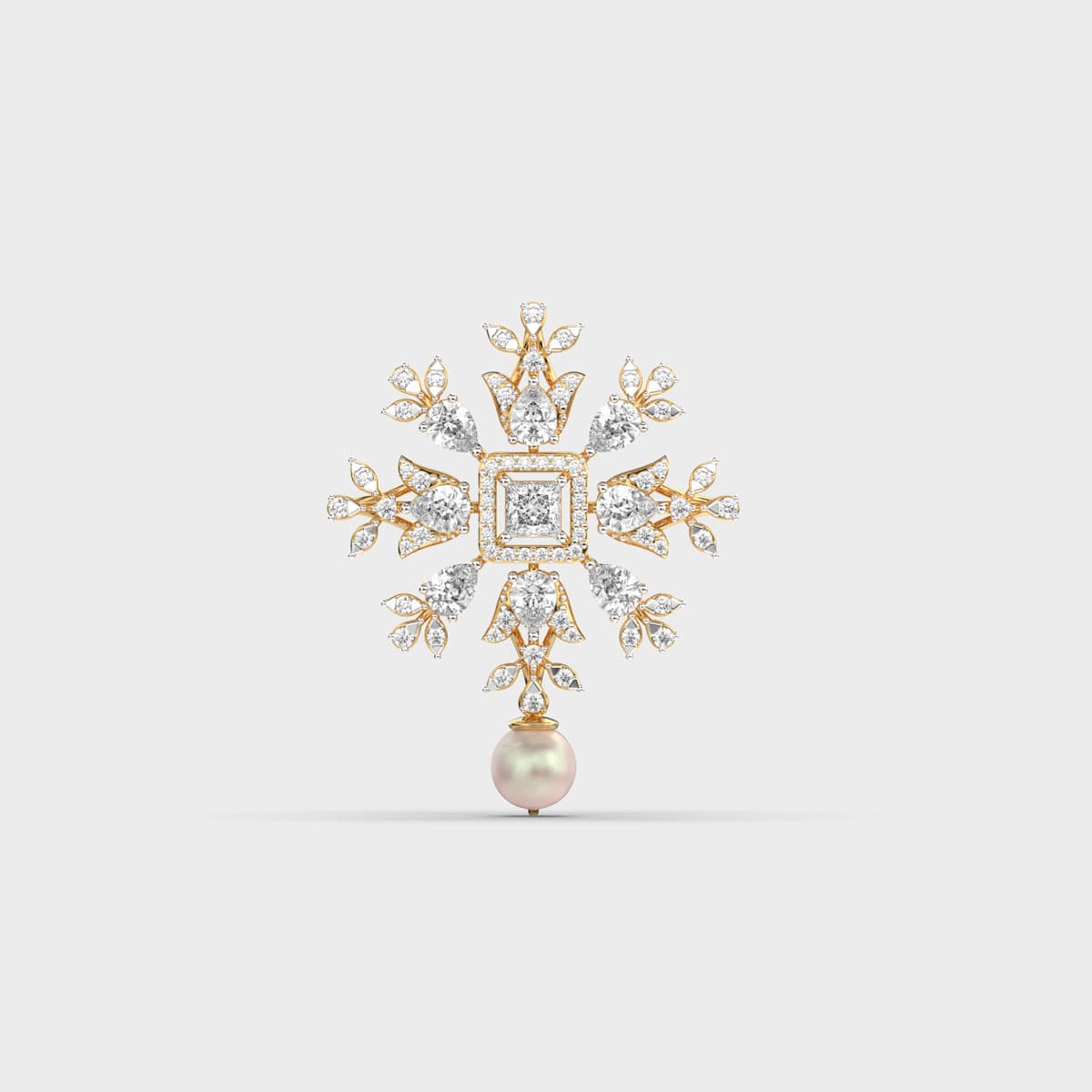 Grand Snowflake Pearl Diamond Pendant (Without Chain)