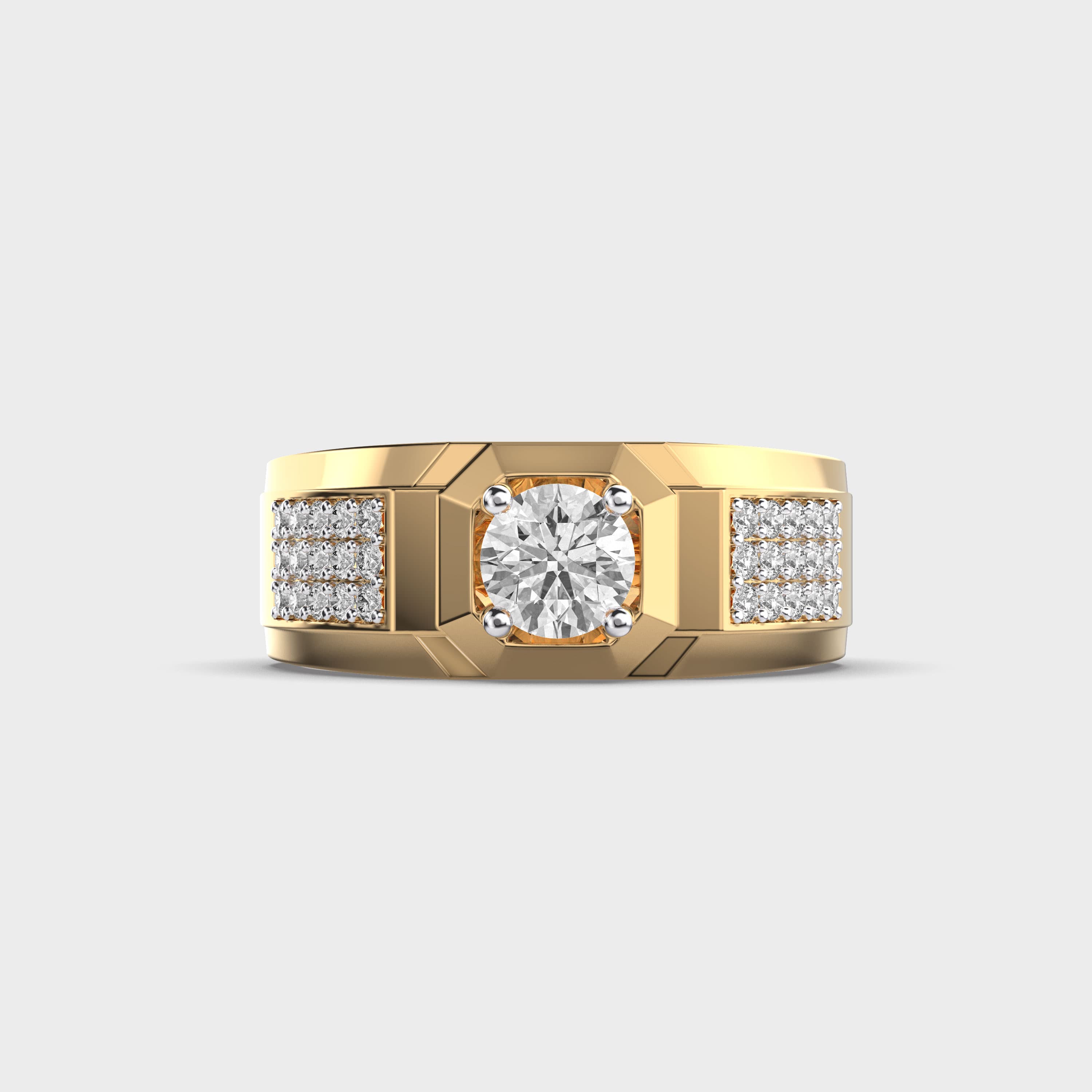 Broad Band Solitaire Grid Diamond Ring For Men