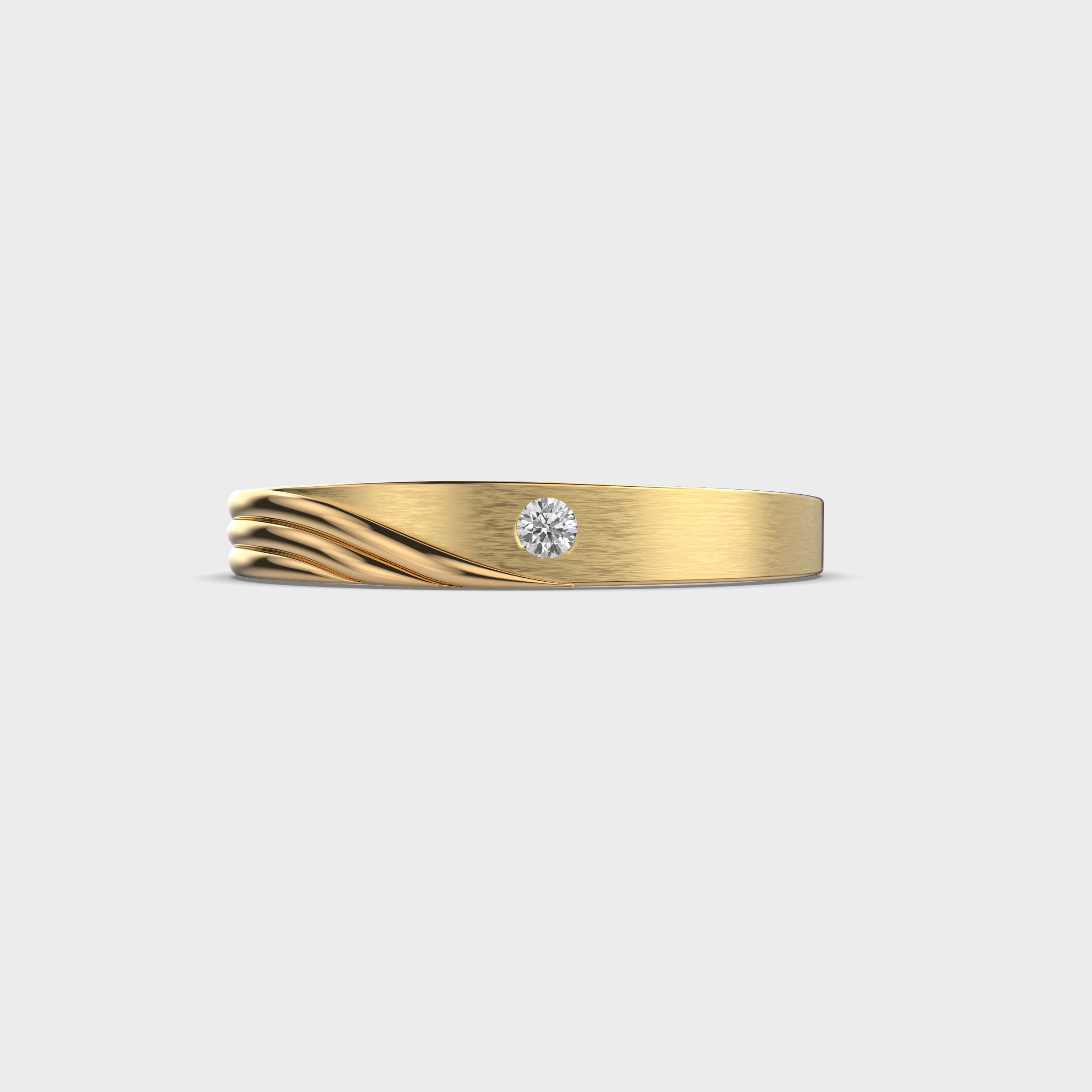 Brushed Wave Round Diamond Ring For Men