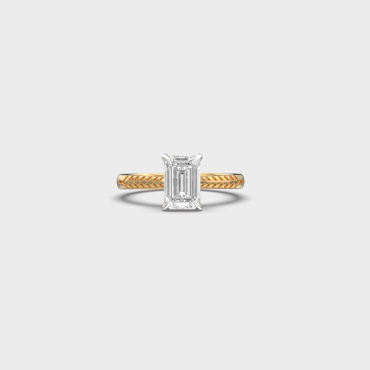 Emerald Cut Solitaire Wheat Band Diamond Ring