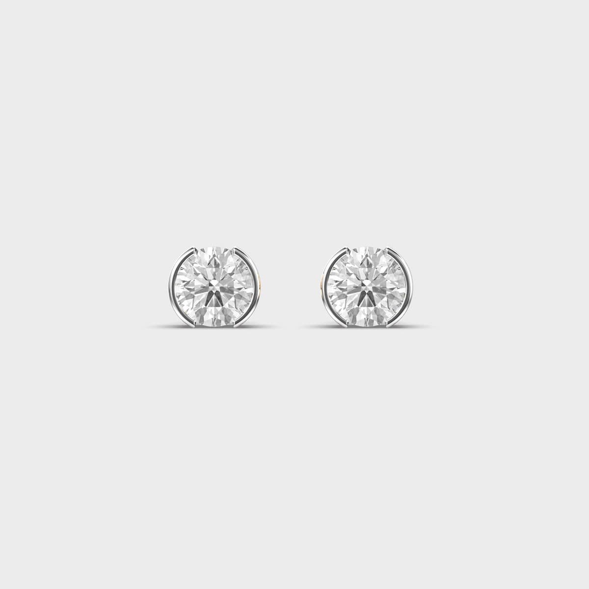 Half Bezel Round Solitaire Diamond Studs