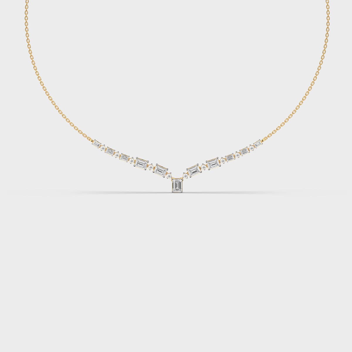Emerald Cut Chevron Line Diamond Necklace