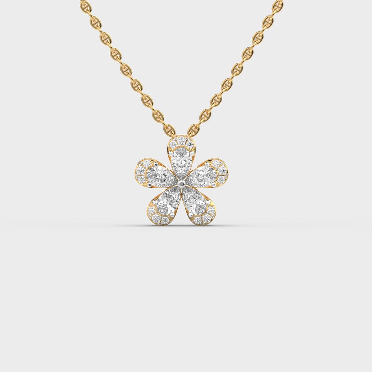 Five Petal Pear Bloom Diamond Pendant (Without Chain)