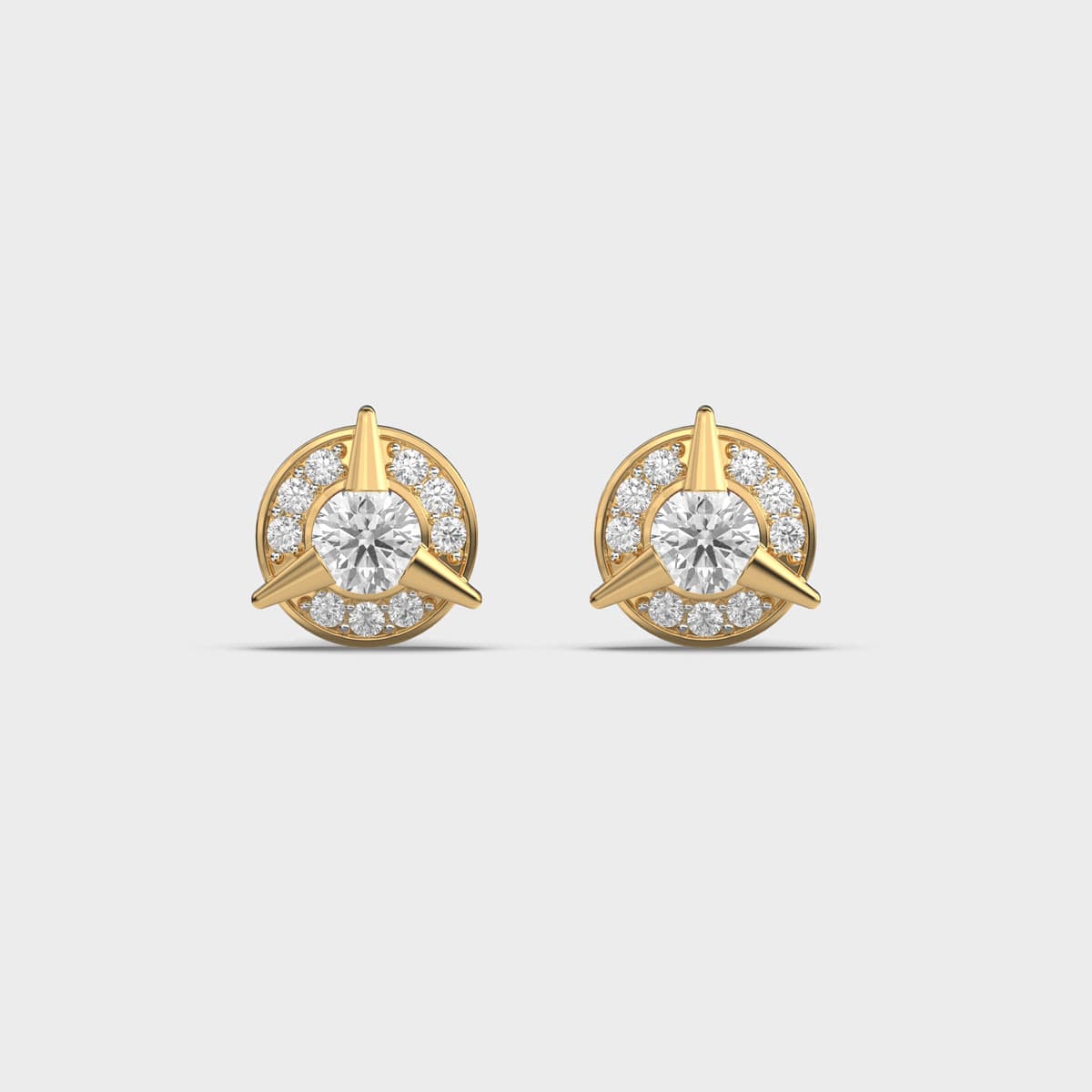 Crossed Spike Circle Diamond Studs