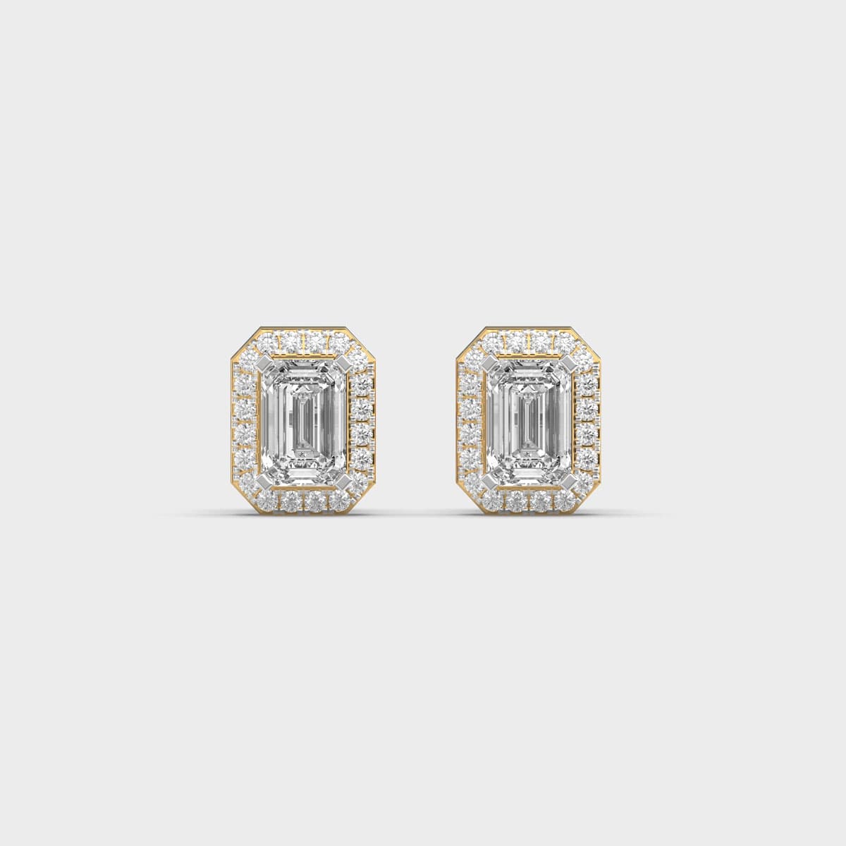 Emerald Cut Deco Frame Diamond Studs