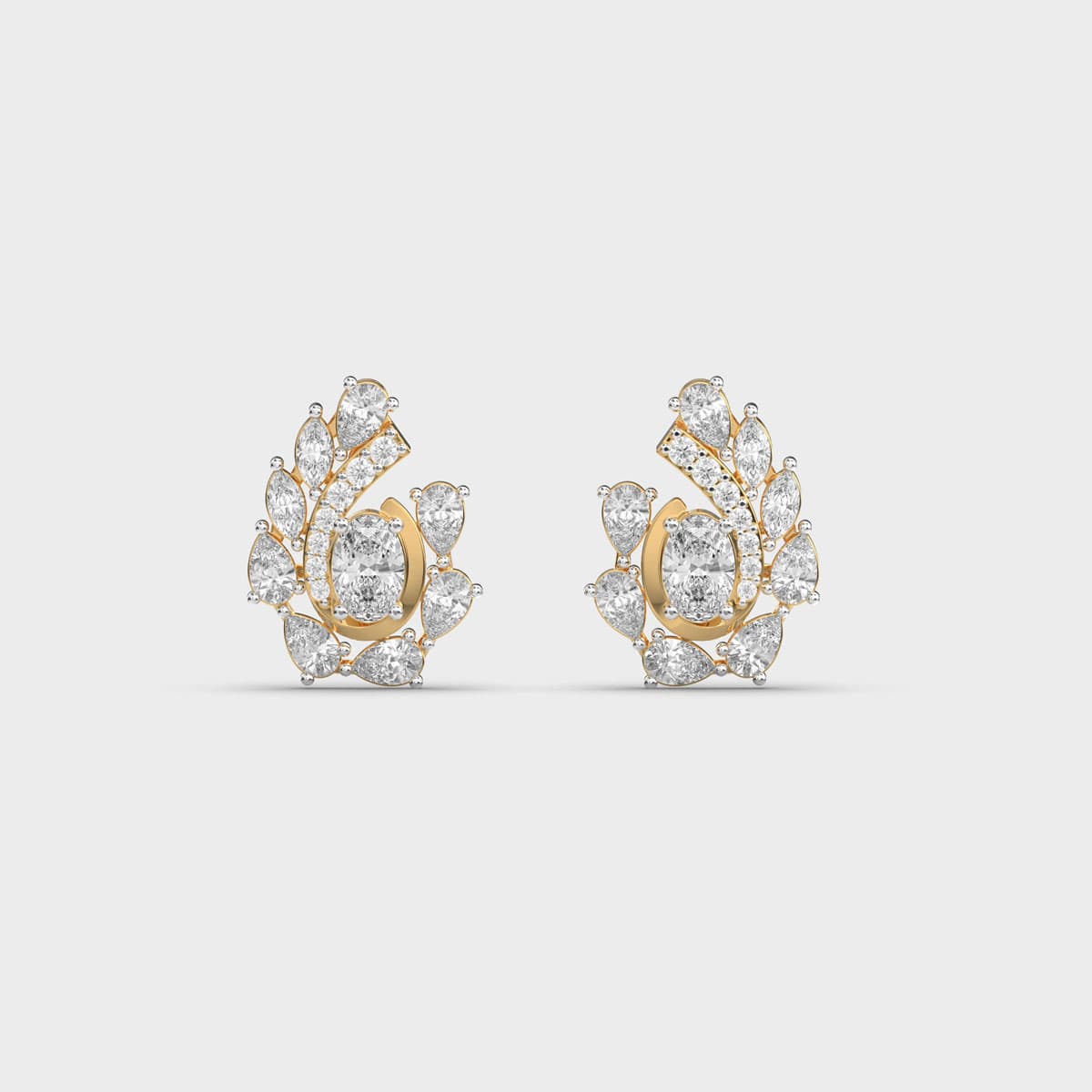 Swirling Paisley Mixed Cut Diamond Studs