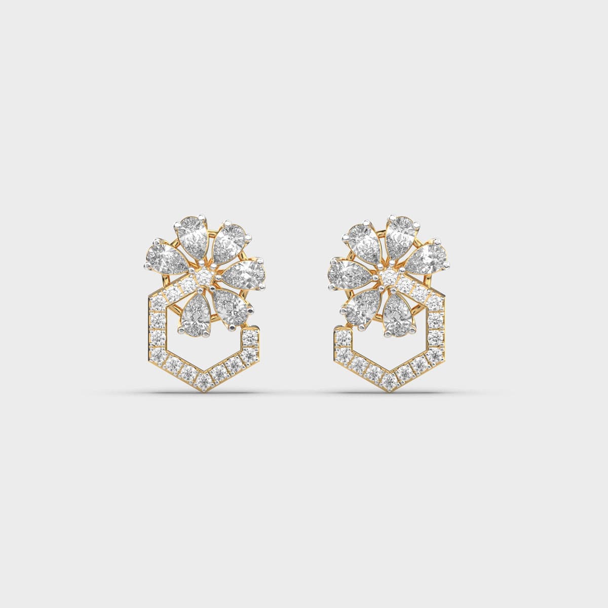 Floral Bloom Open Hexagon Diamond Studs