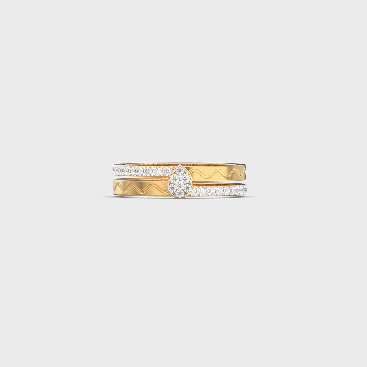 Wavy Twin Band Pear Cluster Diamond Ring