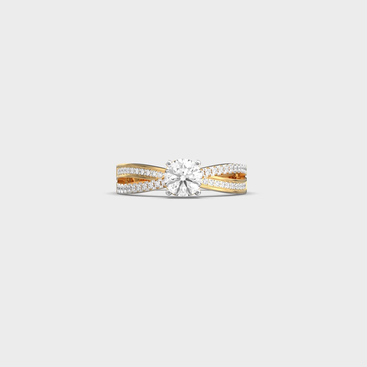 Round Solitaire Crossover Band Diamond Ring