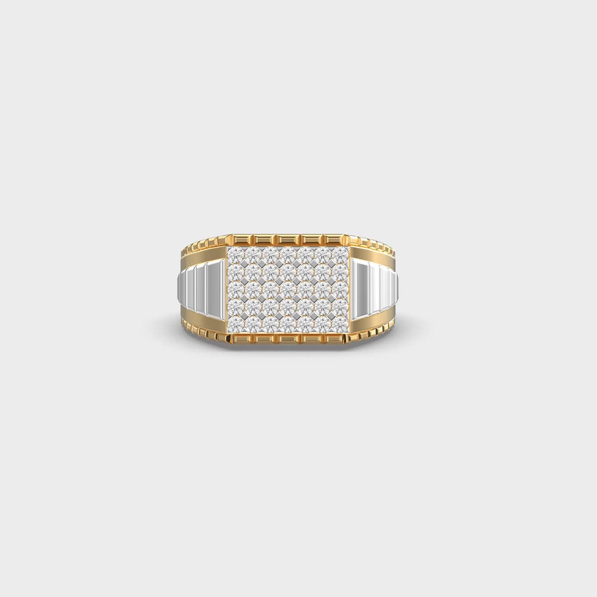 Ribbed Shoulder Diamond Cluster Band Ring For Men