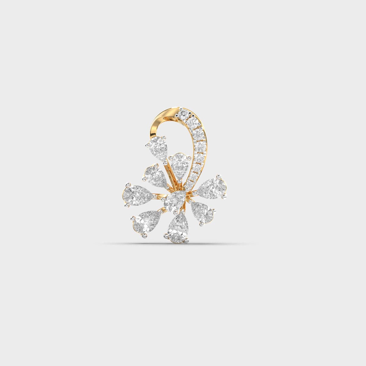 Floral Spray Paisley Stem Diamond Pendant (Without Chain)