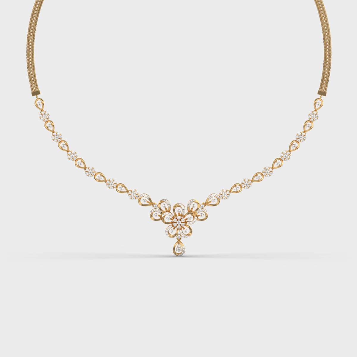 Openwork Flower Teardrop Station Diamond Necklace