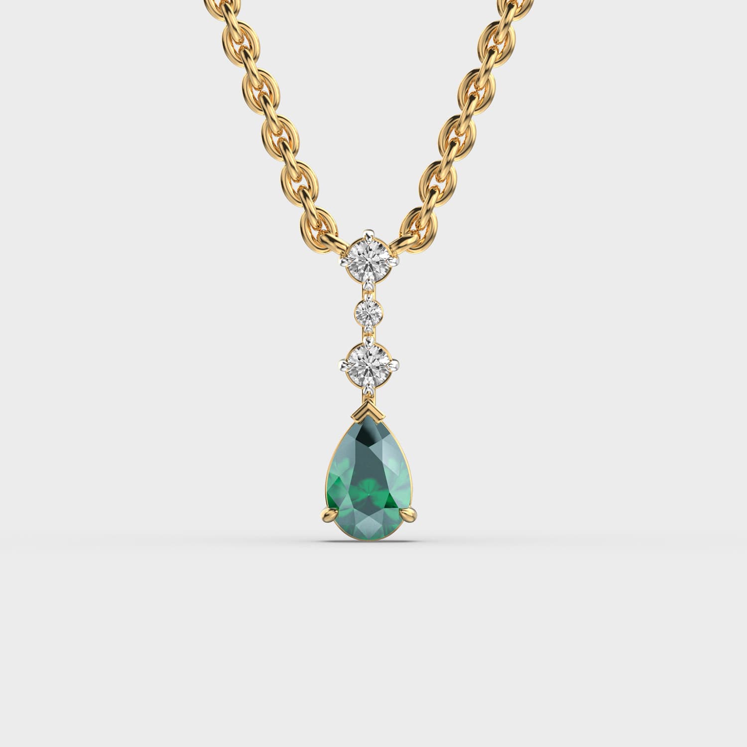 Pear Drop Green Stone Pendant (With Chain)