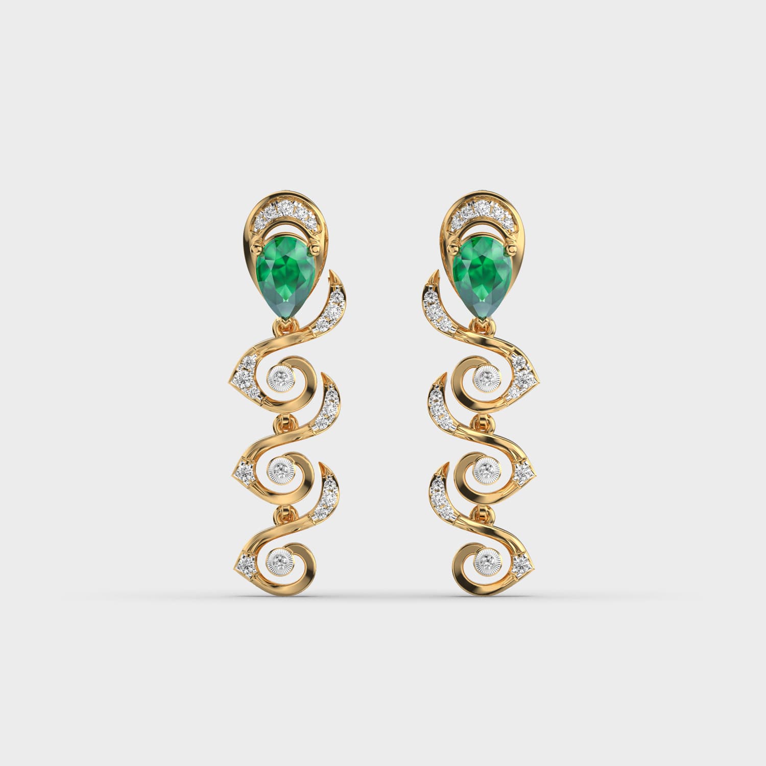 Green Cascade Spiral Diamond Danglers